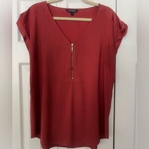 Express Red/coral Blouse with Zipper Detail